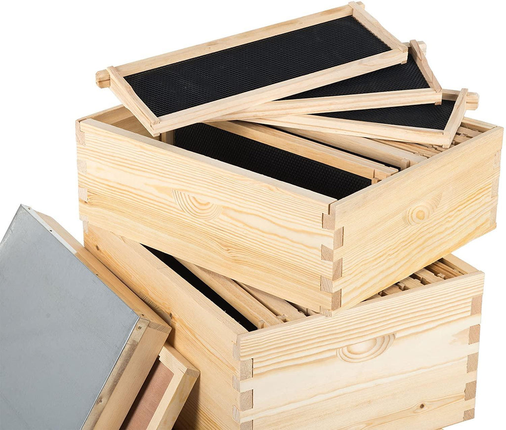 letra bee hive, 3 layer bees house beekeeping box with 10 medium &amp;20 deep honeycomb foundation frames, bee box for beekeeper starter, beekeeping supplies equipment, wood complete honey bee hives kit