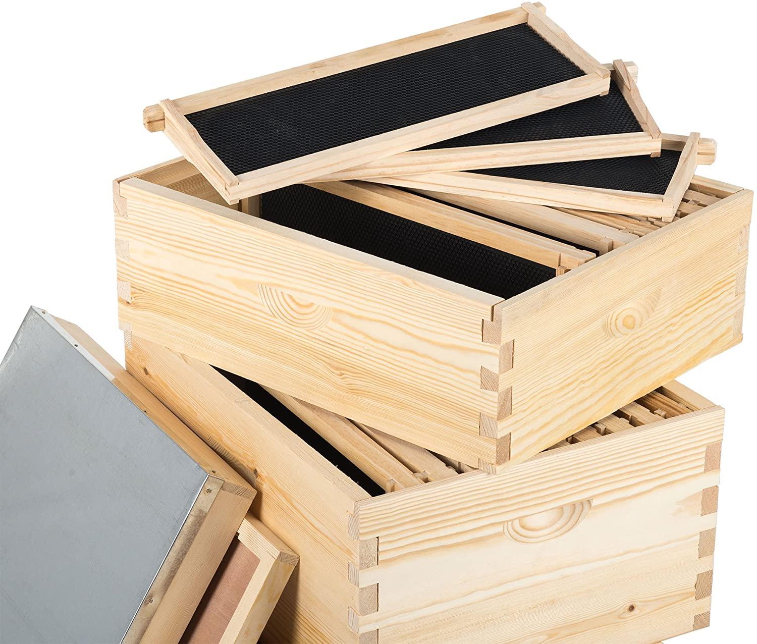letra bee hive, 3 layer bees house beekeeping box with 10 medium &amp;20 deep honeycomb foundation frames, bee box for beekeeper starter, beekeeping supplies equipment, wood complete honey bee hives kit