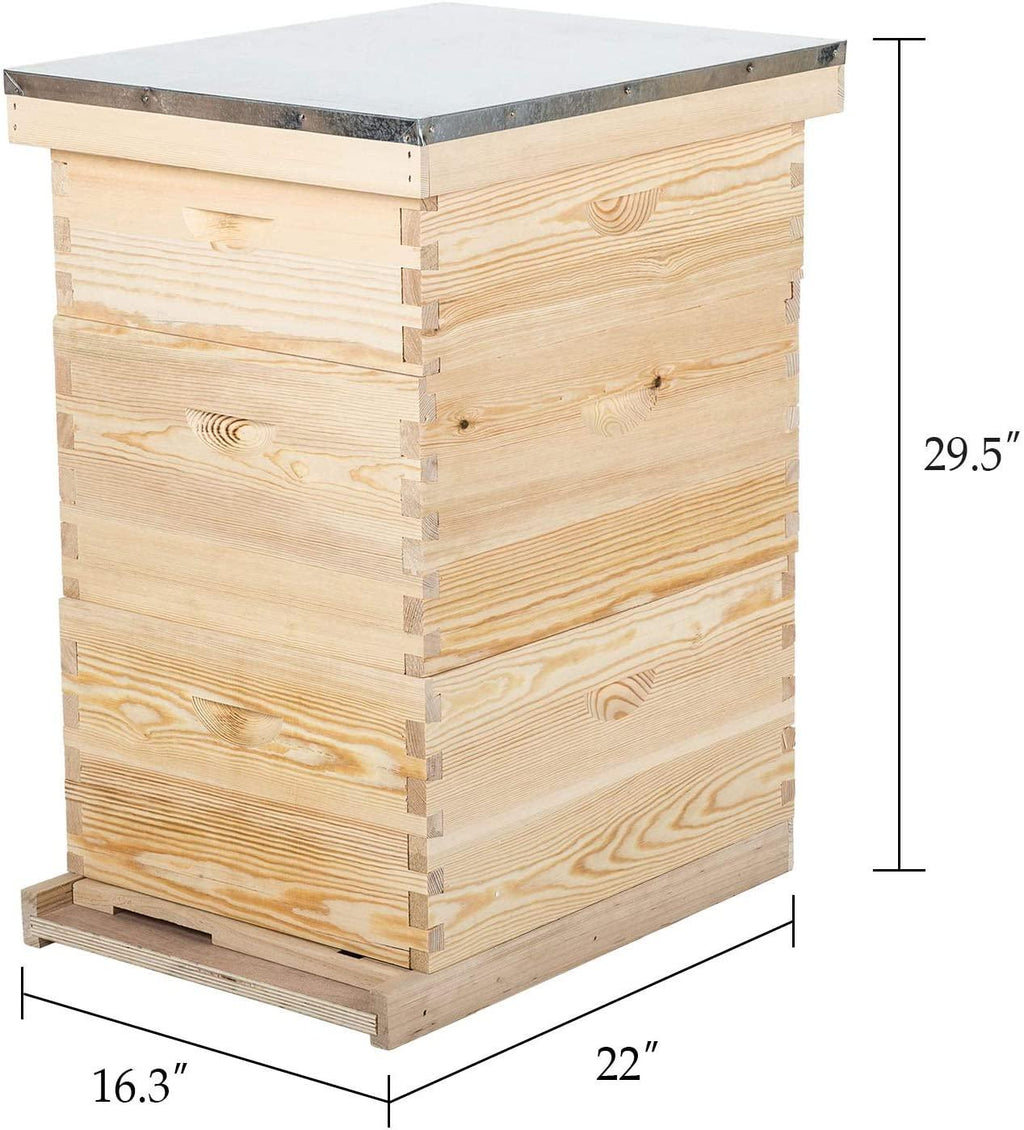 letra bee hive, 3 layer bees house beekeeping box with 10 medium &amp;20 deep honeycomb foundation frames, bee box for beekeeper starter, beekeeping supplies equipment, wood complete honey bee hives kit
