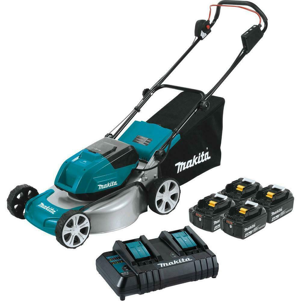 Makita Push Lawn Mower 18 in. 18V Brushless 4-Battery/Charger/Bag Kit Included