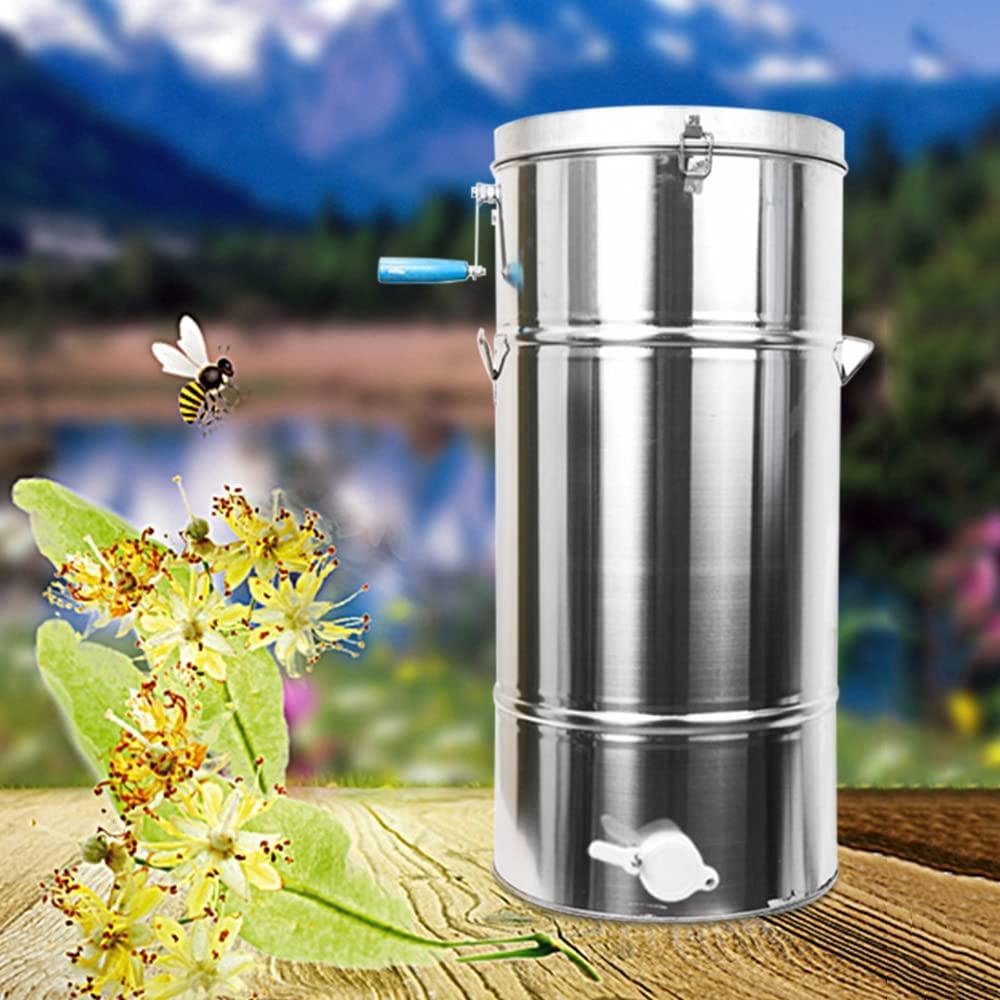 yiyibyus 2 frame manual honey extractor, stainless steel detachable honey wax beekeeping home tool beekeeping equipment for family use