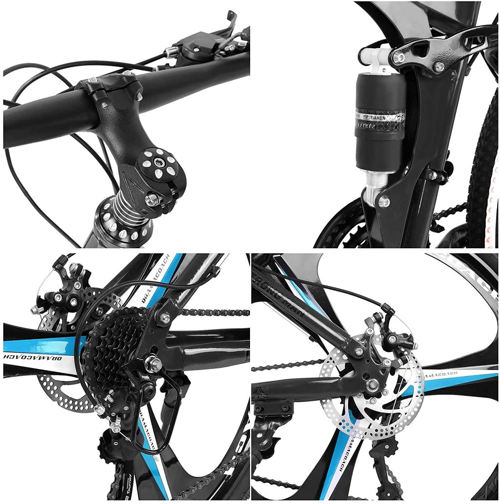 Folding Mountain Bike 21 Speed 26-inch Wheel Double Disc Brake Full Suspension Anti-Slip, Mens MTB Bikes Adult Road Bicycles