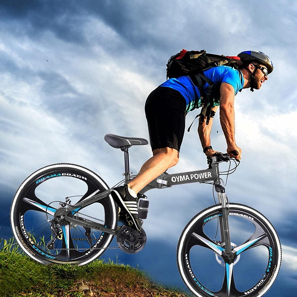 Folding Mountain Bike 21 Speed 26-inch Wheel Double Disc Brake Full Suspension Anti-Slip, Mens MTB Bikes Adult Road Bicycles