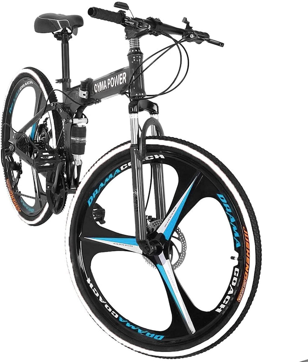 Folding Mountain Bike 21 Speed 26-inch Wheel Double Disc Brake Full Suspension Anti-Slip, Mens MTB Bikes Adult Road Bicycles