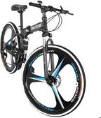 Folding Mountain Bike 21 Speed 26-inch Wheel Double Disc Brake Full Suspension Anti-Slip, Mens MTB Bikes Adult Road Bicycles