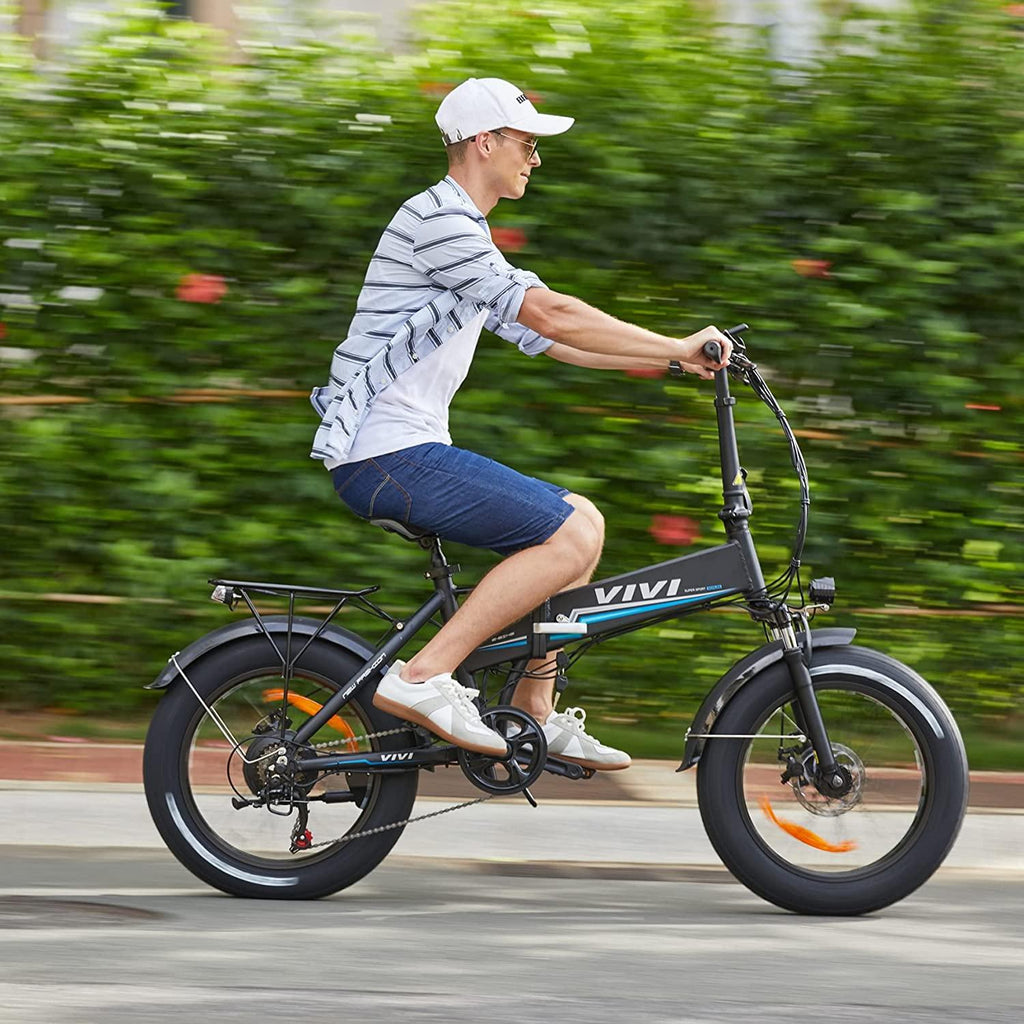VIVI 500W Folding Ebike, 204.0 Inch Fat Tire Electric Bike, 48V 10.4AH Removable Battery,  7 Speed City Bike Electric Bicycle for Adults