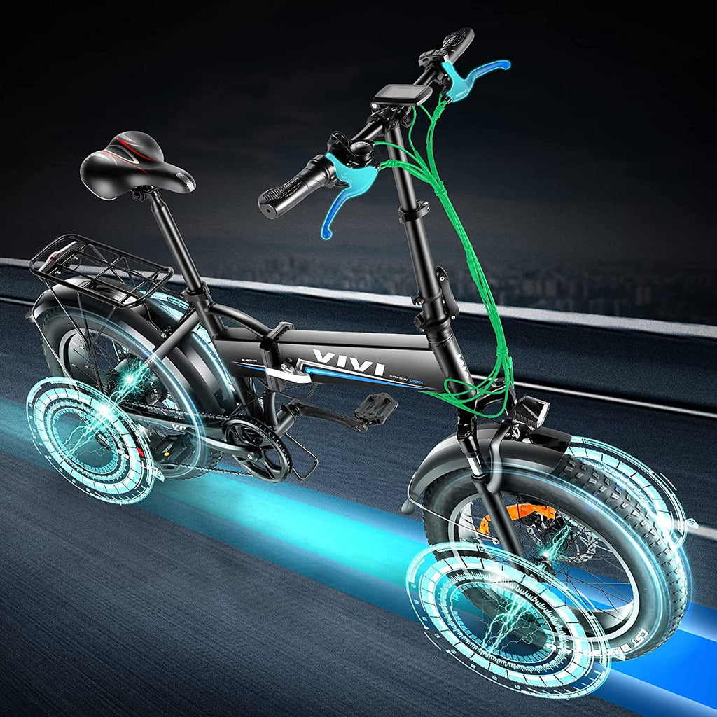 VIVI 500W Folding Ebike, 204.0 Inch Fat Tire Electric Bike, 48V 10.4AH Removable Battery,  7 Speed City Bike Electric Bicycle for Adults