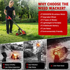 20000 RPM Electric Weed Wacker with Wheel,12″ Brushless Cordless Weed Eater Battery Powered, 4-in-1 Brush Cutter/String Trimmer/Grass Trimmer/Lawn Mower,Edger Stringless Weed Trimmer,5 Blade,2 Battery