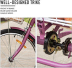Viribus Adult Three Wheel Tricycle Single Speed Hybrid Cargo Cruiser Trike Bike with Removable Wheeled Basket Bell for Shopping or Dogs Dustproof Bag Exercise Bicycle (Purple/24)