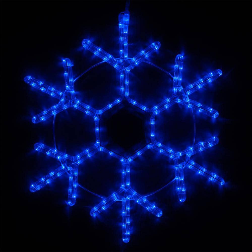 24 in. 138-Light LED Blue 18 Point Hanging Snowflake Decor