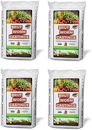 brut worm farms all natural organic worm castings fertilizer soil builder potting mix for indoor &amp; outdoor plants, lawn, &amp; garden, 30 lb bag (4 pack)