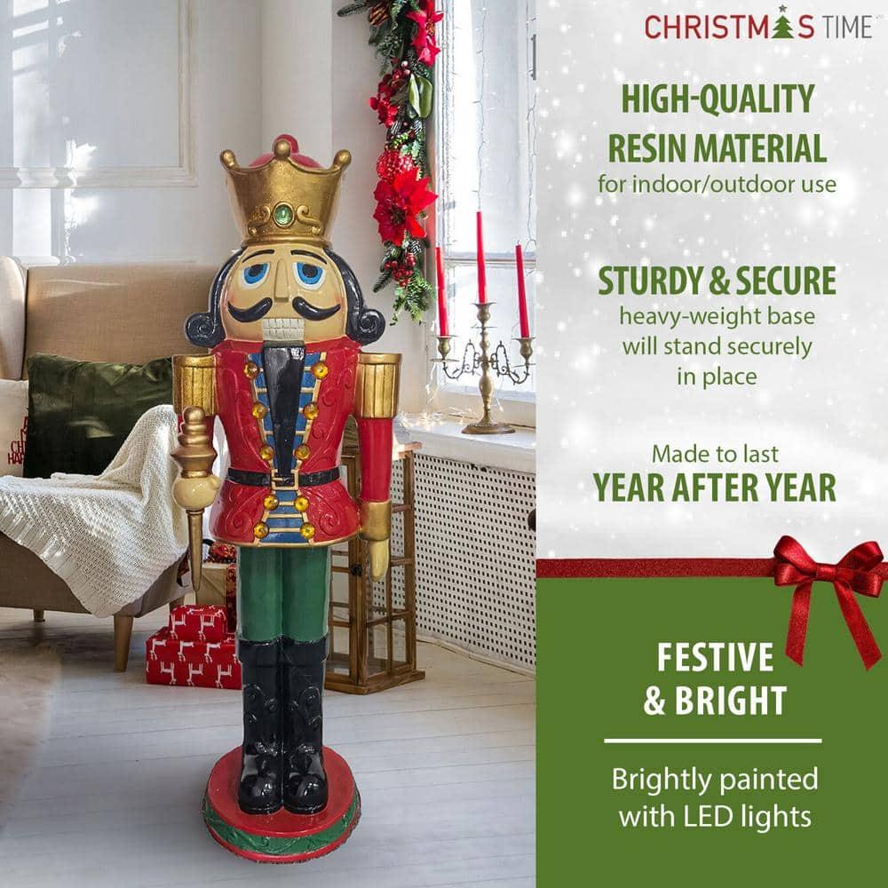 48 in. Red Resin Christmas Nutcracker King Wearing a Crown with LED Light