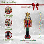 48 in. Red Resin Christmas Nutcracker King Wearing a Crown with LED Light