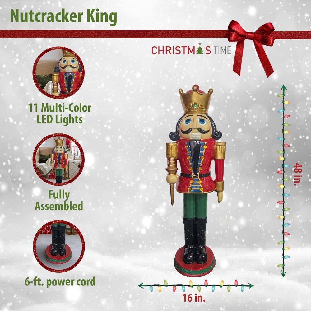 48 in. Red Resin Christmas Nutcracker King Wearing a Crown with LED Light