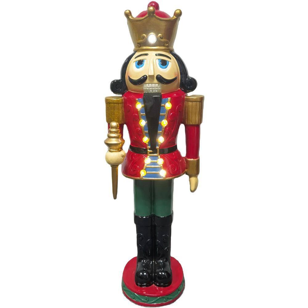 48 in. Red Resin Christmas Nutcracker King Wearing a Crown with LED Light