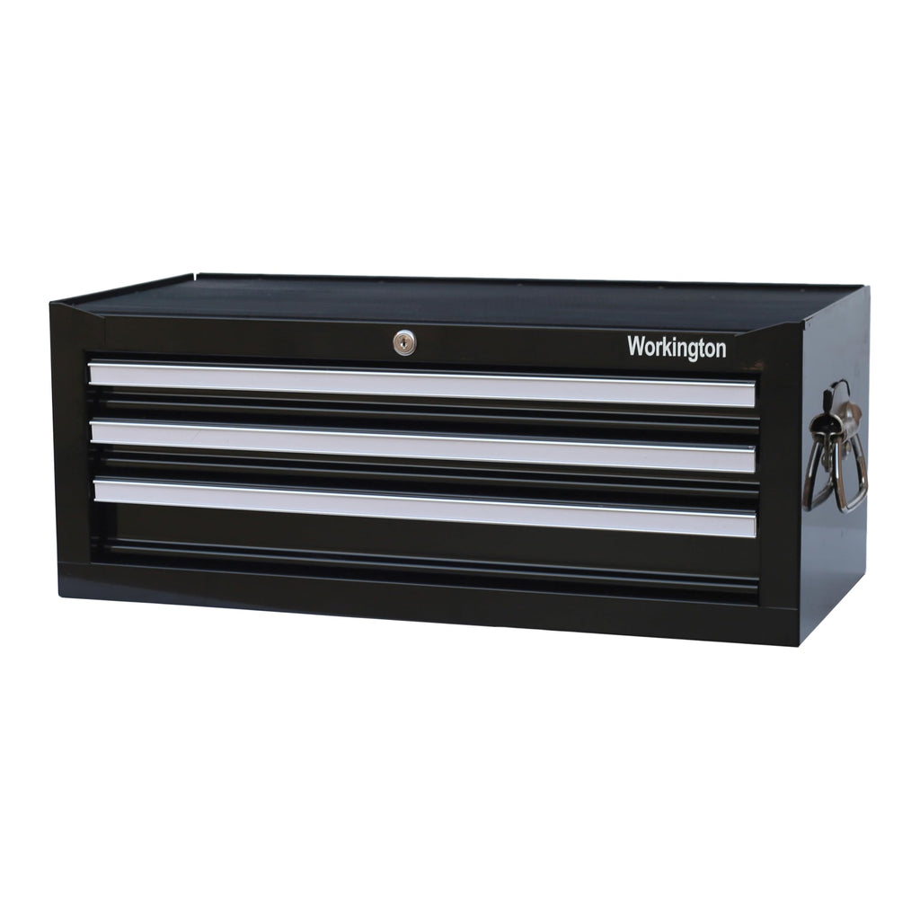 Industrial 3 Drawers Portable Metal Intermediate Box, 26" Middle Tool Chest Cabinet with Ball Bearing Drawer Slides, Steel Tool StoraBox Organizer 4009 Black
