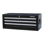 Industrial 3 Drawers Portable Metal Intermediate Box, 26" Middle Tool Chest Cabinet with Ball Bearing Drawer Slides, Steel Tool StoraBox Organizer 4009 Black