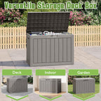 Outdoor StoraBox, 45 Gallon Deck Box with Lockable Lid, Waterproof Resin StoraBin for Cushions, Garden Tools, Patio Furniture, Grey