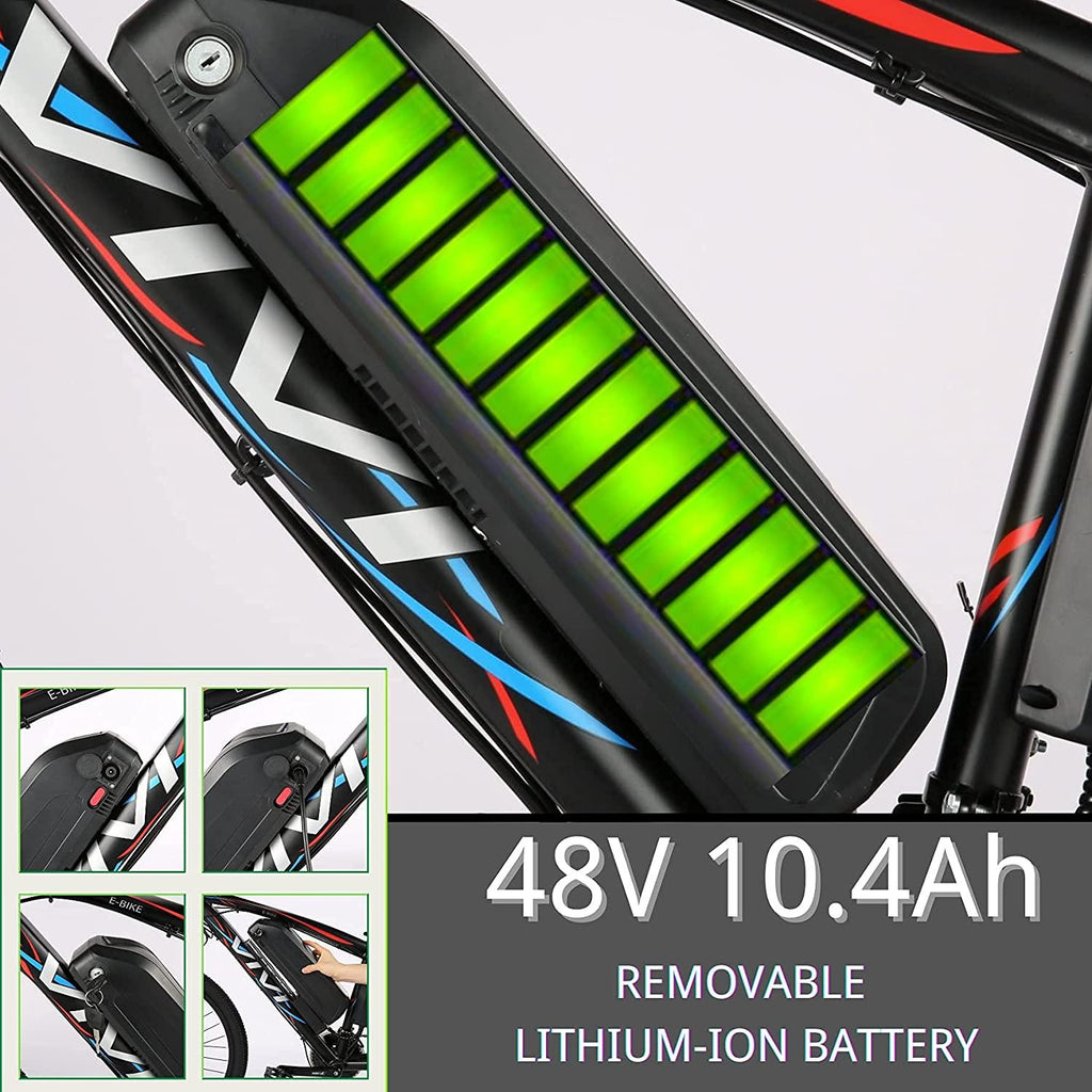 VIVI Electric Bike 500W 48V E-Bike for Adult 27.5 Inch Electric Mountain Bike with Removable 10.4Ah Lithium-Ion Battery, 21 Speed Gear Electric Bicycle Men Women