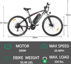 VIVI Electric Bike 500W 48V E-Bike for Adult 27.5 Inch Electric Mountain Bike with Removable 10.4Ah Lithium-Ion Battery, 21 Speed Gear Electric Bicycle Men Women