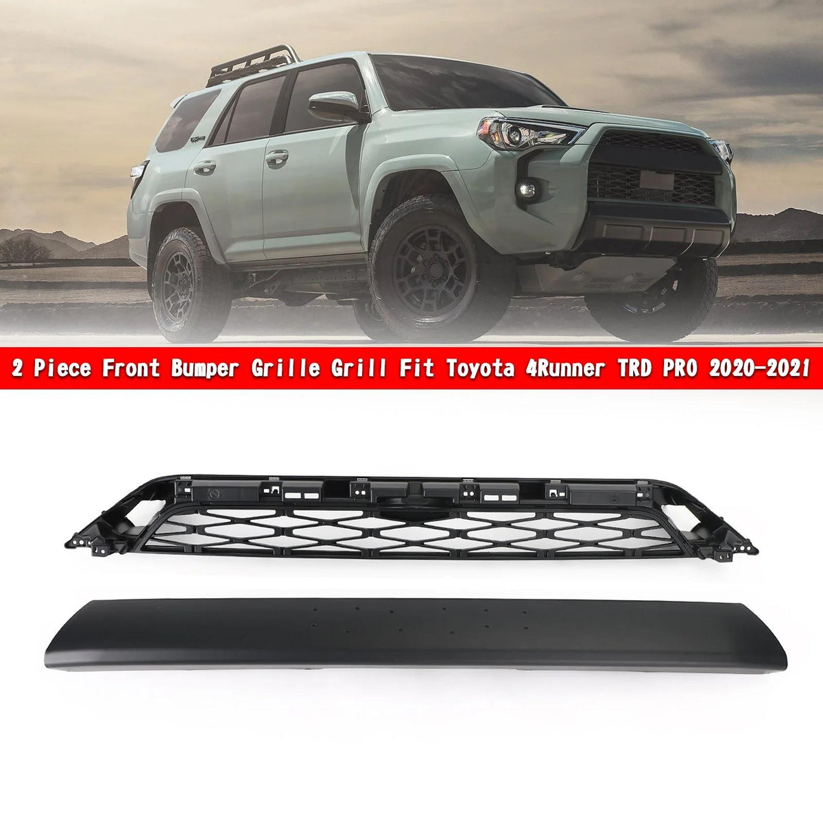 No Need to drill Version 4Runner TRD PRO 20-23 Black Front Bumper Grill+Gray Generic