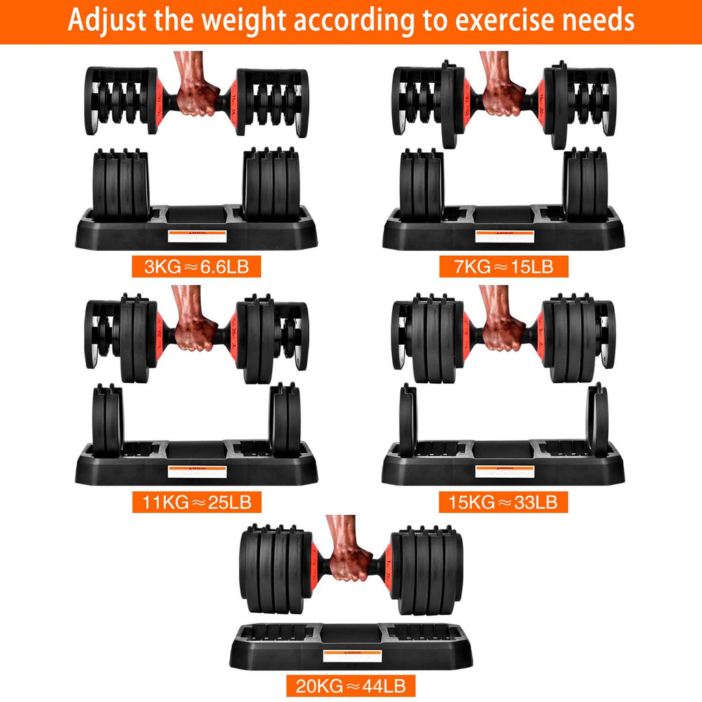 44 lbs Dumbbell, Adjustable Dumbbell with Safe Lock &amp; Base, Fitness Dumbbell for Body Workout, Black &amp; Red