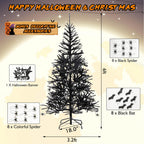 Costway 6FT Pre-Lit Hinged Halloween Tree Black w/ 250 Purple LED Lights &amp; 25 Ornaments