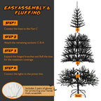 Costway 6FT Pre-Lit Hinged Halloween Tree Black w/ 250 Purple LED Lights &amp; 25 Ornaments