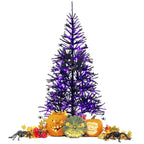 Costway 6FT Pre-Lit Hinged Halloween Tree Black w/ 250 Purple LED Lights &amp; 25 Ornaments