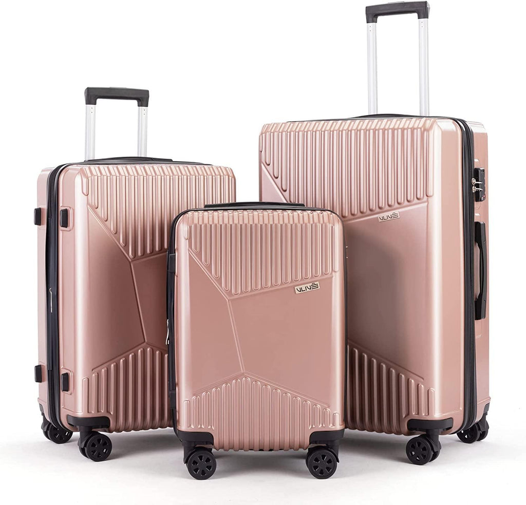 Luggage Set PC+ABS, Hardshell Expandable Suitcase W/Spinner Wheel &amp; TSA Lock, 3 Piece Set (20/24/28) (Rose Gold)