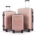 Luggage Set PC+ABS, Hardshell Expandable Suitcase W/Spinner Wheel &amp; TSA Lock, 3 Piece Set (20/24/28) (Rose Gold)
