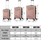 Luggage Set PC+ABS, Hardshell Expandable Suitcase W/Spinner Wheel &amp; TSA Lock, 3 Piece Set (20/24/28) (Rose Gold)