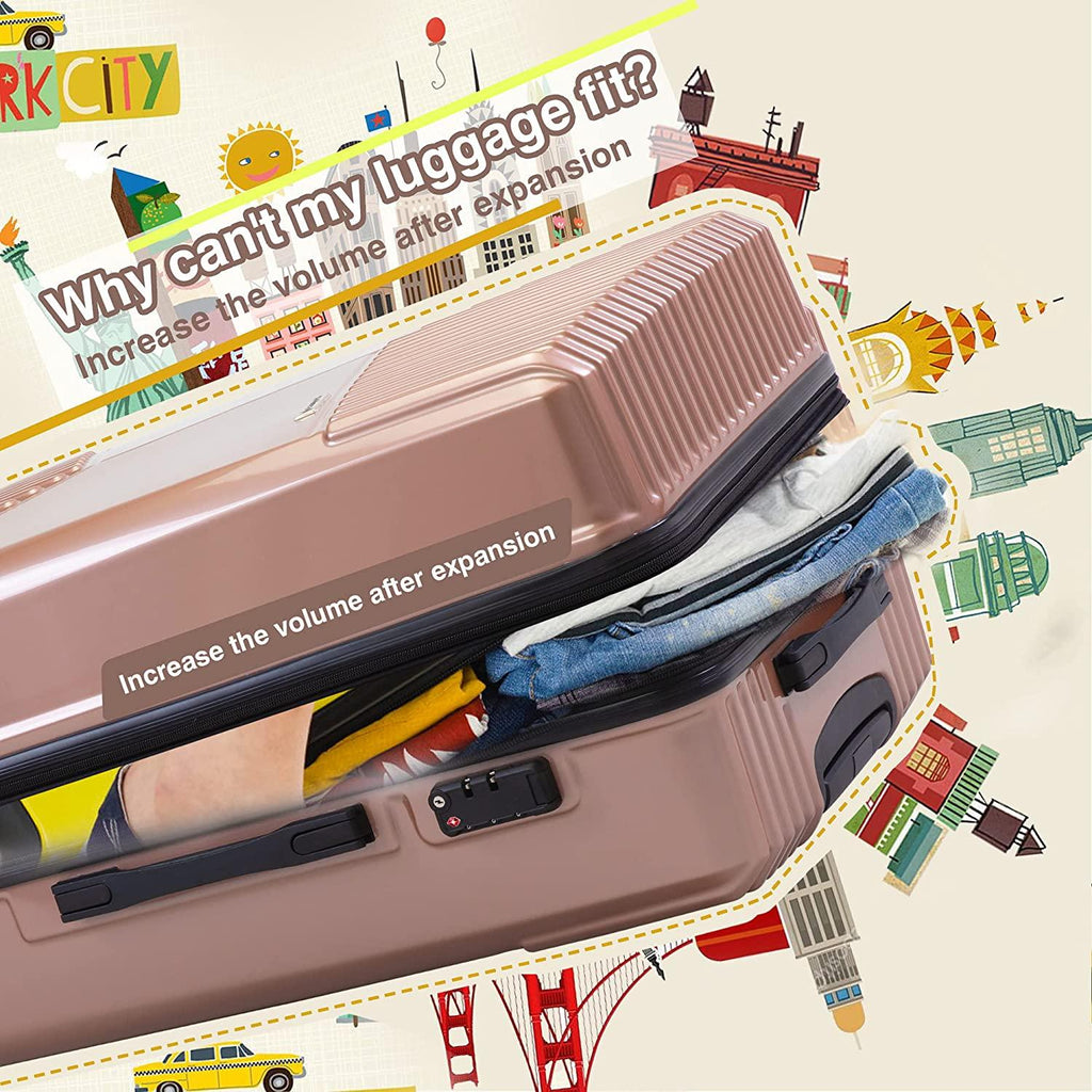 Luggage Set PC+ABS, Hardshell Expandable Suitcase W/Spinner Wheel &amp; TSA Lock, 3 Piece Set (20/24/28) (Rose Gold)