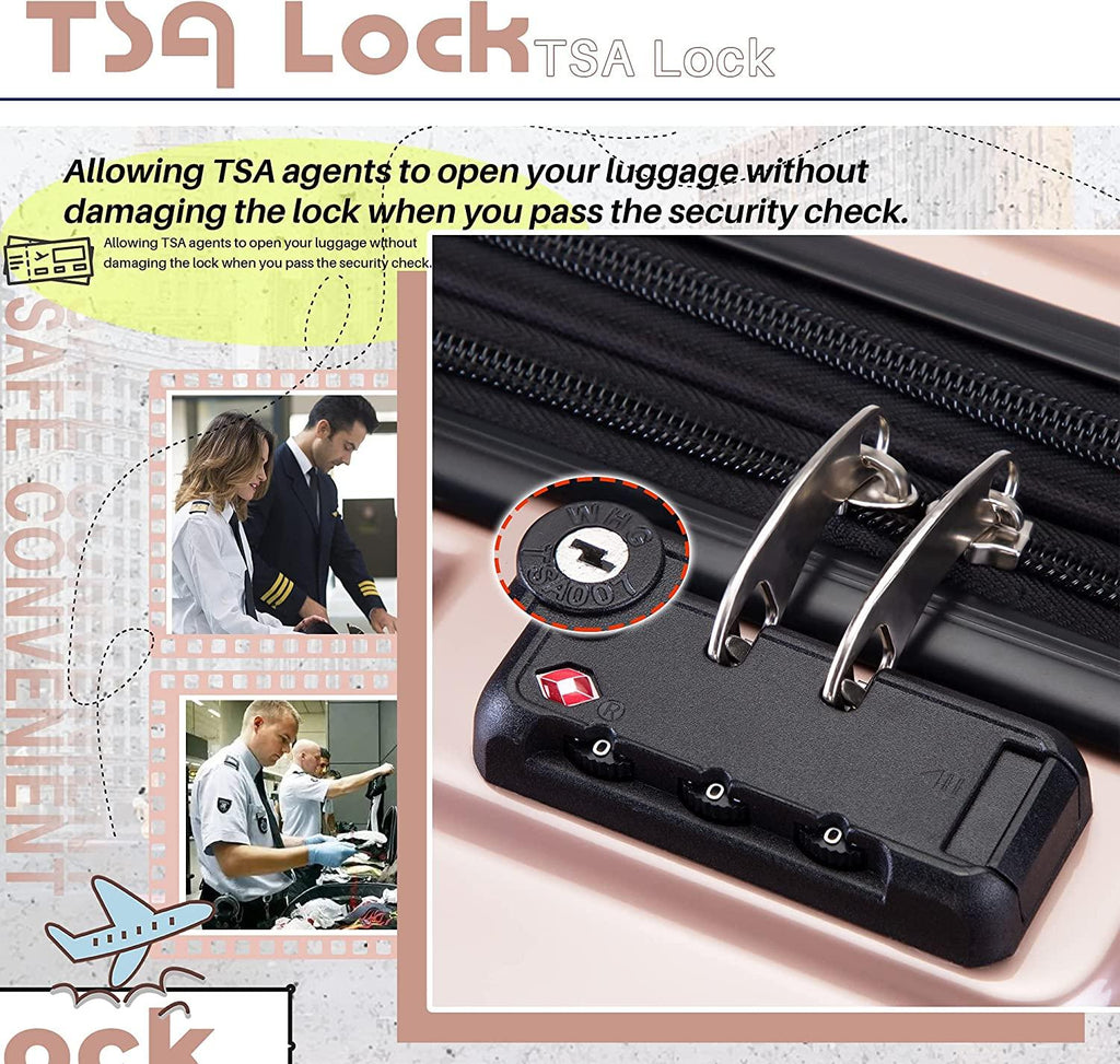 Luggage Set PC+ABS, Hardshell Expandable Suitcase W/Spinner Wheel &amp; TSA Lock, 3 Piece Set (20/24/28) (Rose Gold)
