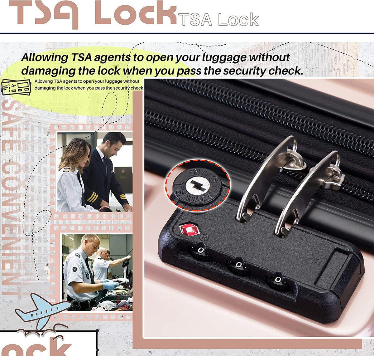 Luggage Set PC+ABS, Hardshell Expandable Suitcase W/Spinner Wheel &amp; TSA Lock, 3 Piece Set (20/24/28) (Rose Gold)