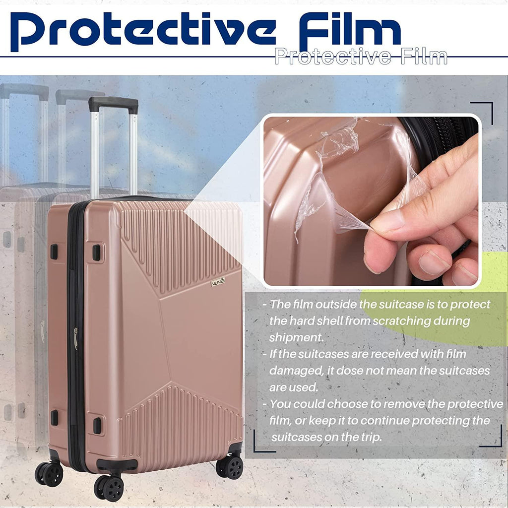 Luggage Set PC+ABS, Hardshell Expandable Suitcase W/Spinner Wheel &amp; TSA Lock, 3 Piece Set (20/24/28) (Rose Gold)