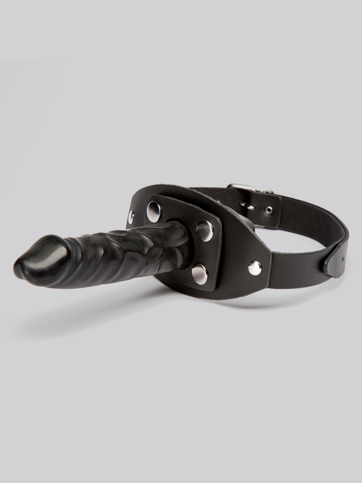 Zado Leather Mouth Gag 5.5 Inch Dildo Harness, Black