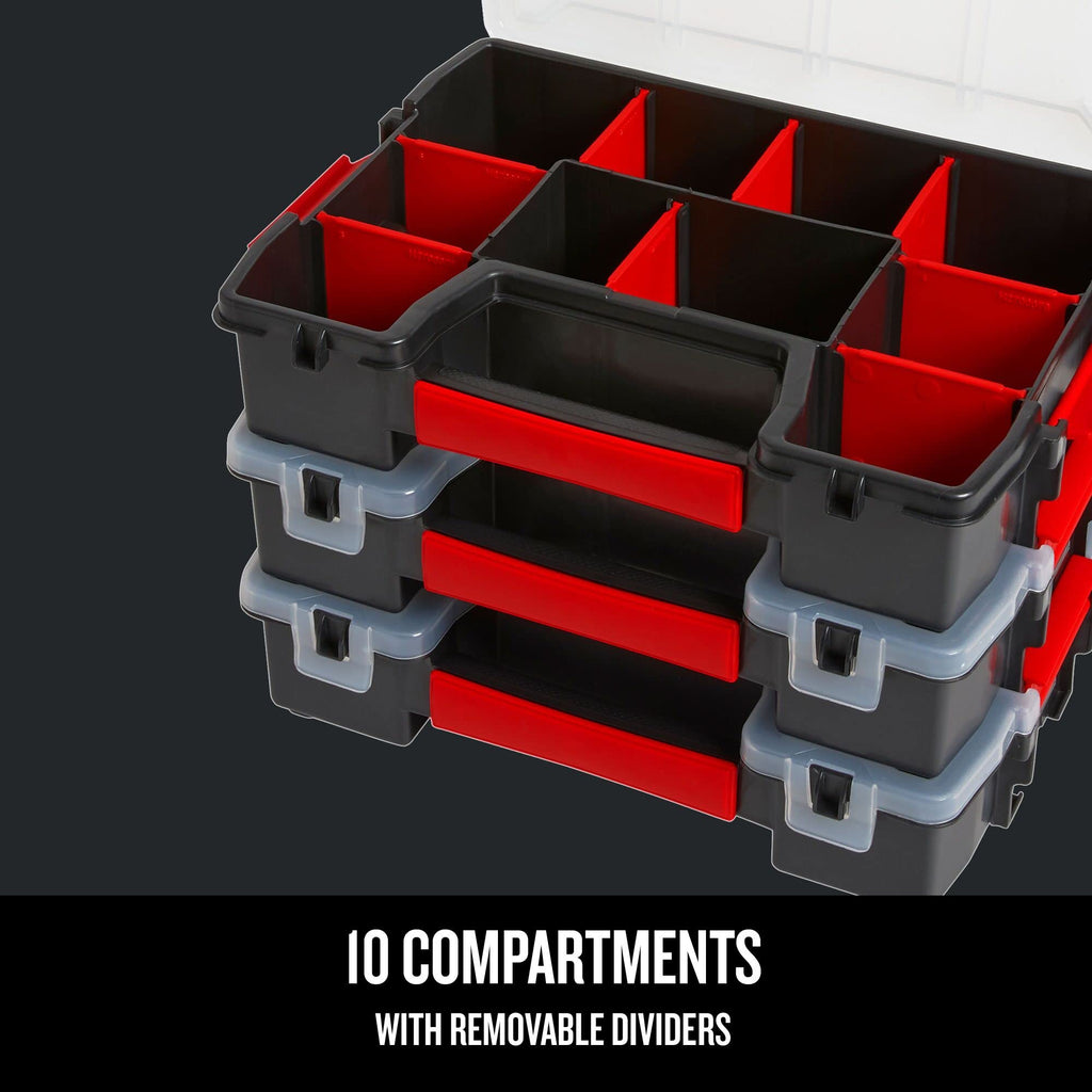 StoraOrganizer, Small Parts Organizer, 3-Packs with 10-Compartments, Lid Includes Secure Latch (CMST60964M)