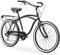 reezero Around Block Men's 7-Speed Beach Cruiser Bicycle, 26" Wheels, Matte Black with Black Seat and Grips