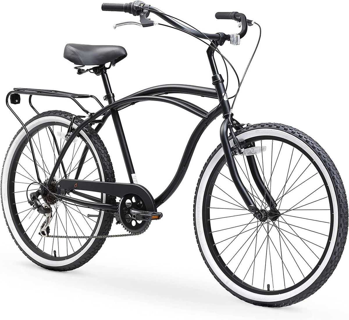 reezero Around Block Men's 7-Speed Beach Cruiser Bicycle, 26" Wheels, Matte Black with Black Seat and Grips