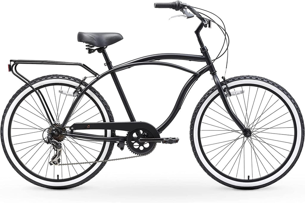 reezero Around Block Men's 7-Speed Beach Cruiser Bicycle, 26" Wheels, Matte Black with Black Seat and Grips
