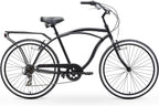 reezero Around Block Men's 7-Speed Beach Cruiser Bicycle, 26" Wheels, Matte Black with Black Seat and Grips