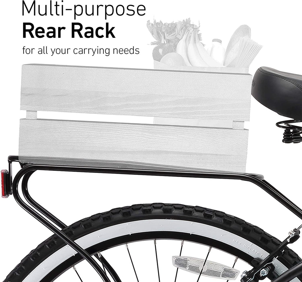 reezero Around Block Men's 7-Speed Beach Cruiser Bicycle, 26" Wheels, Matte Black with Black Seat and Grips
