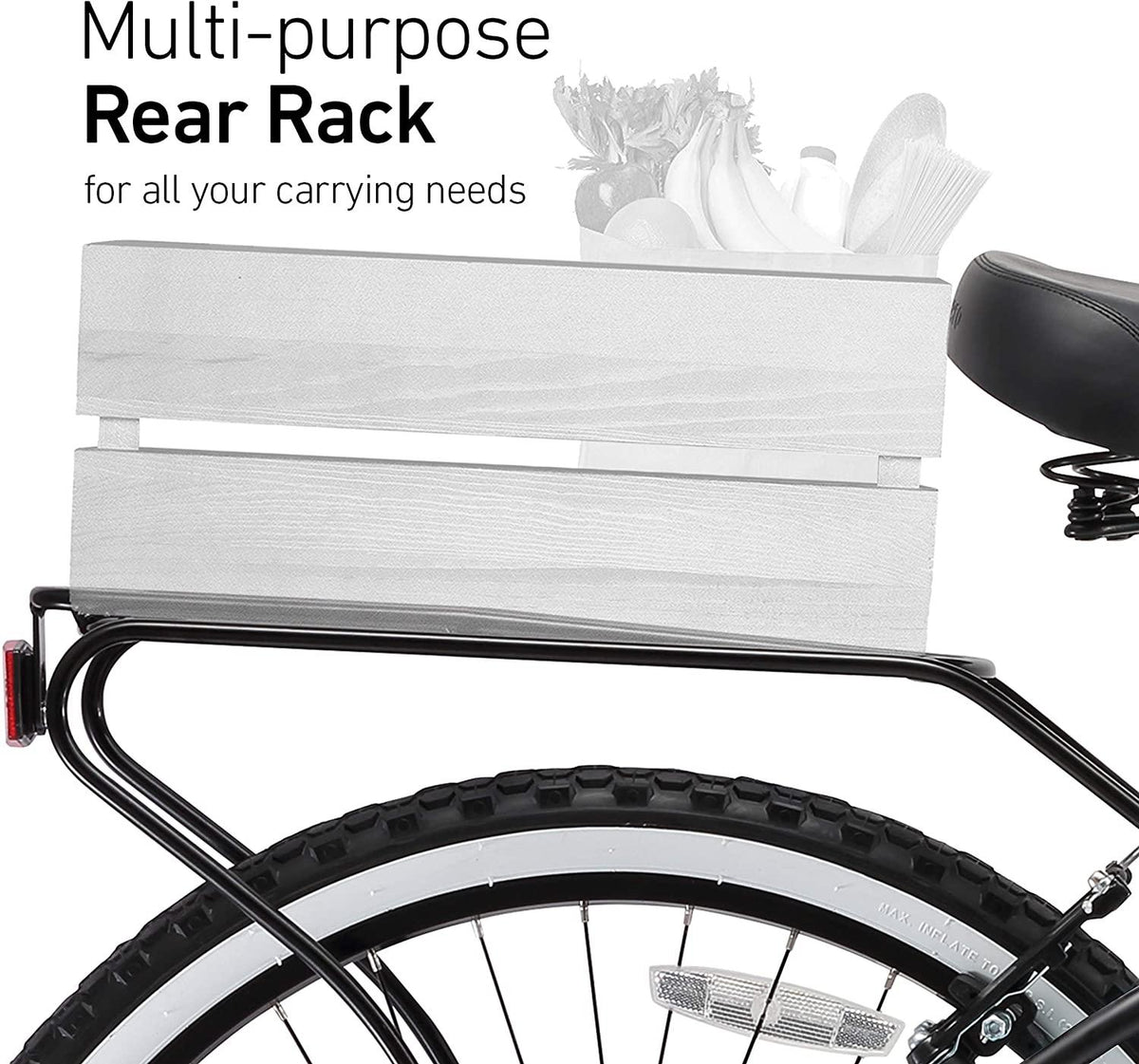 reezero Around Block Men's 7-Speed Beach Cruiser Bicycle, 26" Wheels, Matte Black with Black Seat and Grips