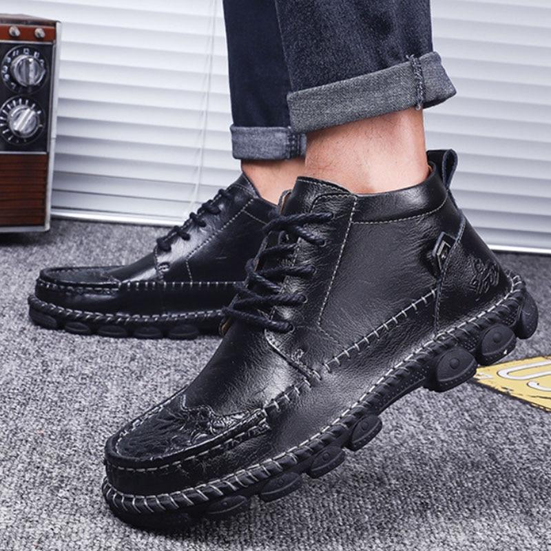 Men's Shoes - Autumn Winter Cow Split Leather Men Motorcycle Footwear Ankle Boots