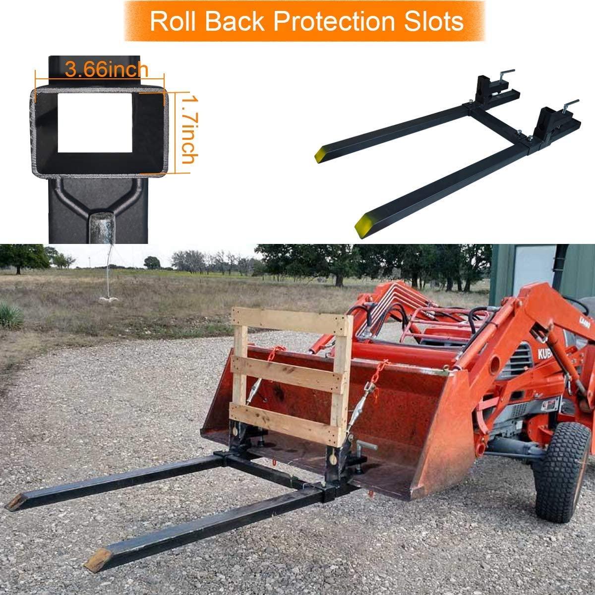 sulythw clamp on pallet fork 60" 4500lbs capacity with adjustable stabilizer bar 18" to 34" w heavy duty for loader bucket skid steer tractor
