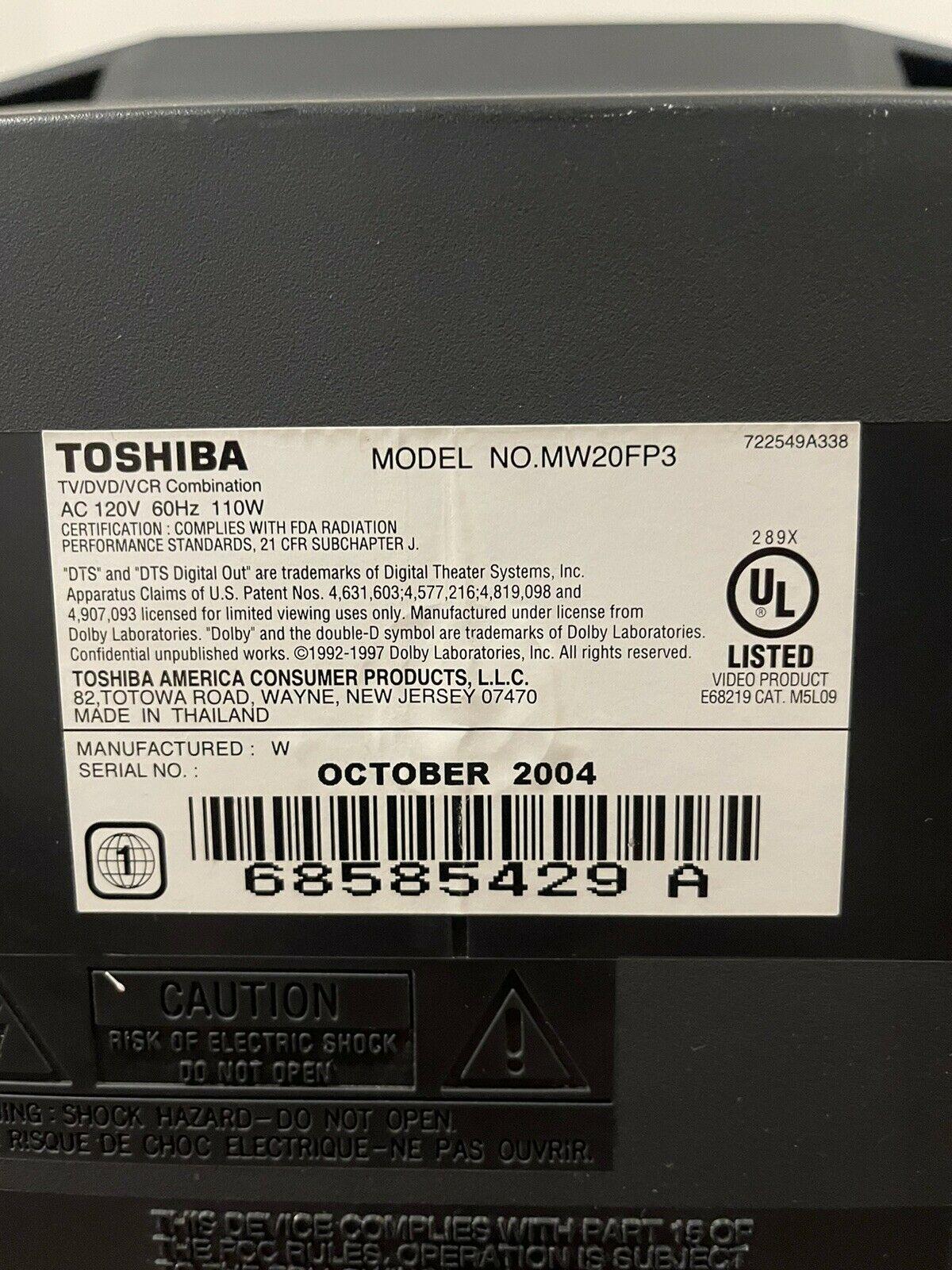 toshiba mw20fp3 20"stereo  tv/dvd/vcr/rec combo video gaming game retro *working