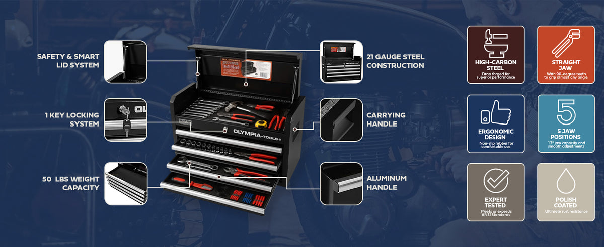 26-Inch 4-Drawer Portable Tool Chest, Metal StoraOrganizer Box, Black - Work Toolbox for Home Garaand Workshop with LocLid and Ball Bearing Slides