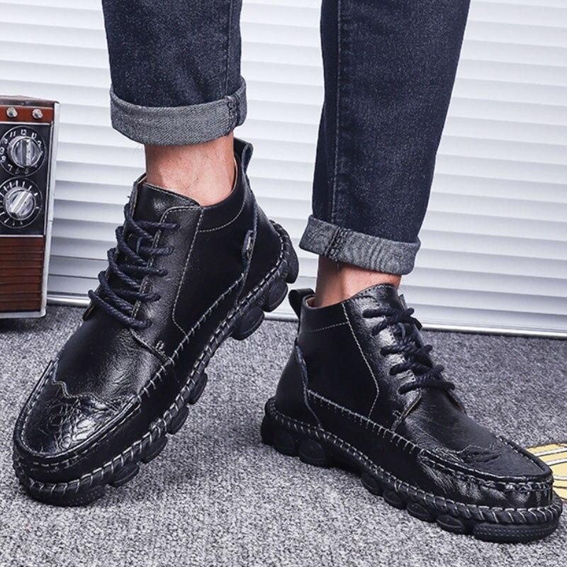 Men's Shoes - Autumn Winter Cow Split Leather Men Motorcycle Footwear Ankle Boots
