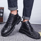 Men's Shoes - Autumn Winter Cow Split Leather Men Motorcycle Footwear Ankle Boots